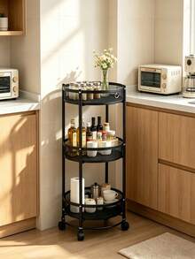 3-Tier Round Rotating Cart, Black Metal Mesh Basket, Universal Wheels, Movable Storage Organizer For Kitchen Bathroom Living Room - Multicolor - View 4