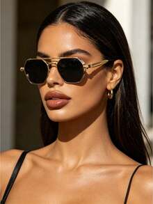 Steampunk Style Double Bridge Sunglasses, UV Protection, Face-Flattering, Comfortable & Versatile, Women's Sunglasses, Suitable For Driving, Commuting, Travel And Outdoor Wear - Multicolor - View 9