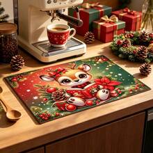 1pc Dish Drying Mat, Coffee Machine Mat, Cartoon Christmas Reindeer Pattern Dish Drying Mat, Kitchen Dish Drainer Mat, Protect Tabletop From Scratches, Suitable For Christmas And Other Holiday Scenes, Tabletop Decor Mat, Multi-Purpose Drying Mat, Home Gift, Tabletop Decoration - XYLSD-1137 - View 5