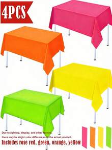 4pcs Neon Plastic Tablecloths Elegant Disposable Rectangular Table Covers Theme Rose Red Green Yellow Orange Suitable For Party Table Decor Wedding Birthday Graduation Halloween Easy To Clean Christmas>Decor - View 9