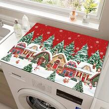 1pc Christmas Absorbent Mat, Christmas Town Pattern, Kitchen Countertop Absorbent Drying Mat, Coffee Machine Mat, Pour-Over Coffee Pot Mat, Dish Drying Mat, Non-Slip Heat-Resistant Kitchen Mat, Table Mat, Breakfast Mat, Washing Machine Mat, Home Kitchen Dining Table Coffee Shop Bar Decor Mat, Holiday Party Housewarming Gift, Christmas Holiday Gift! - Multicolor - View 9