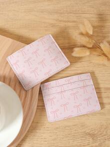 Fashionable Women's Bow Printed Short Wallet With Large Capacity For Card Storage, Coin And Credit Card Storage, Perfect For Outdoor Use - Pink - View 2