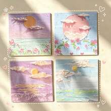 Ins Style 3D Brushstroke Oil Painting Sticky Notes, Home Desk Decor, Romantic Mountain & Flower Landscape Memo Pads, 1 Set Of 4 Designs, Suitable For Journal Decoration - Multicolor - View 5