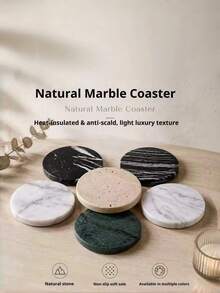 Natural Marble Coaster Set, Round Heat-Resistant Stone Mat, Non-Slip Base, High-End Home Bar And Coffee Table Decor - Green Peel - View 4