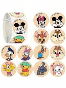 Disney 1 Roll Of 500 Mickey And Minnie Stickers, Includes 12 Different Cartoon Designs, Perfect For Decorating Notebooks, Luggage, Phones And Water Bottles, Ideal Gift For Birthday And New Year - Multicolor - View 1