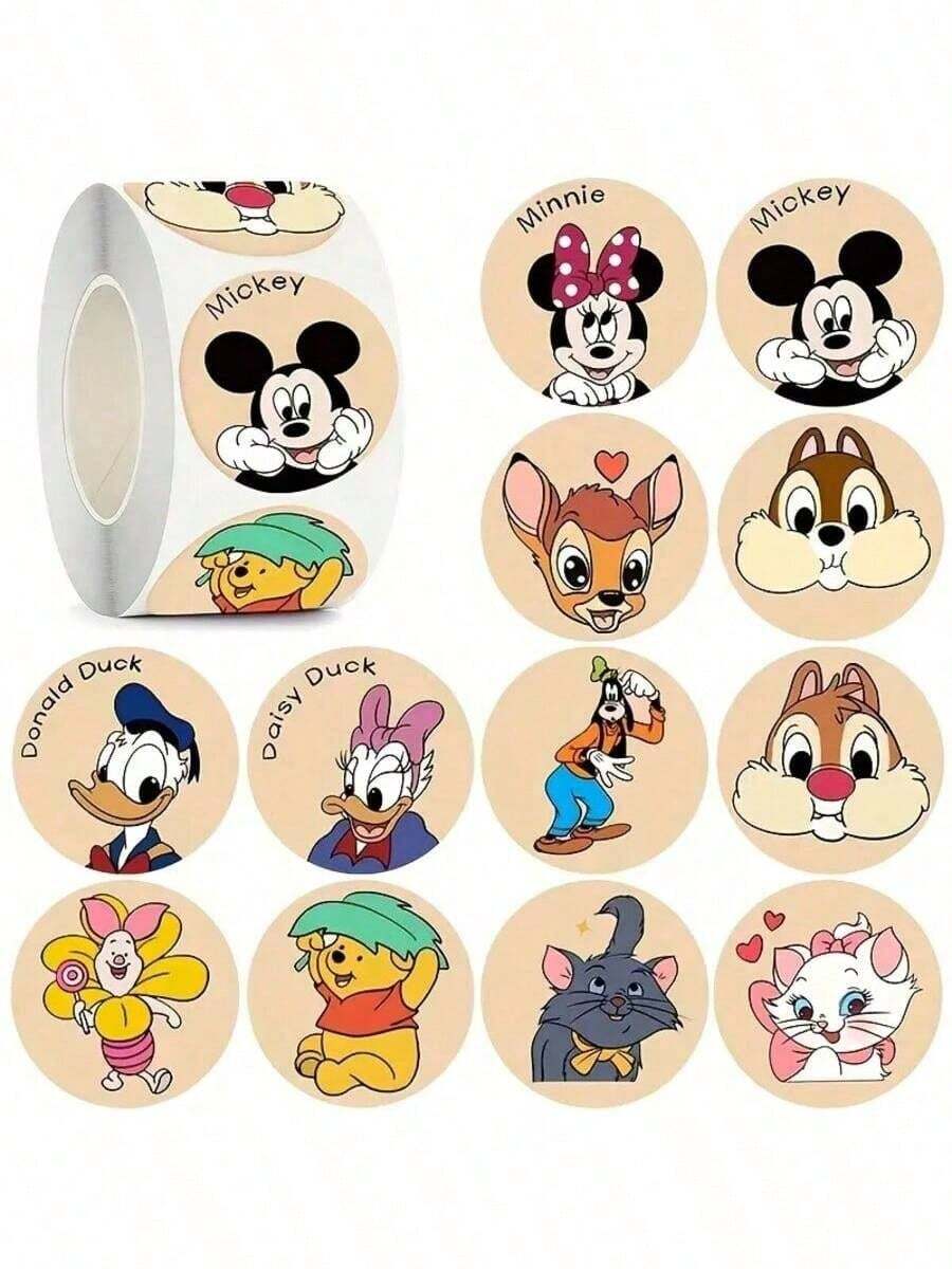 Disney 1 Roll Of 500 Mickey And Minnie Stickers, Includes 12 Different Cartoon Designs, Perfect For Decorating Notebooks, Luggage, Phones And Water Bottles, Ideal Gift For Birthday And New Year - Multicolor - View 1
