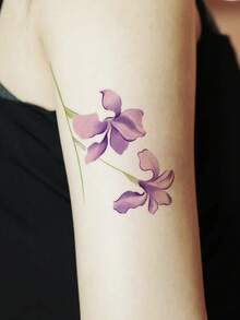 1pc Temporary Tattoo, Light Purple Iris Flower Pattern, Realistic Fake Tattoo Design, Suitable For Daily, Bachelorette Party Favors, Music Festival, Game, Graduation Gift, Lasts 3-5 Days - Multicolor - View 5