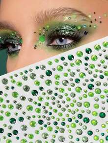7/5/3/1 Sheets Green Self-Adhesive Face Gem Stickers, Tweezers, For Face, Body, Suitable For Christmas, Parties, Festivals, Y2K Style, Concert Looks, Face Gems, Accessories Can Be Purchased Separately - Multicolor - View 4