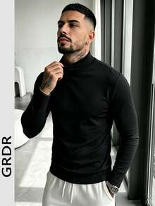 Men's Spring/Autumn Half-Turtleneck Long Sleeve T-Shirt, Suitable For Outdoor Casual Wear - Black - View 1