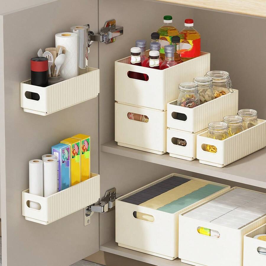1/2/4Pcs Cabinet Folding Storage Rack, Wall Mounted Non Perforated Foldable Plastic Storage Box, Multifunctional Seasoning Bottle Cling Film Storage Shelf, Sink Sponge Holder, Space-Saving, Kitchen Accessories,Household Organization Stroage