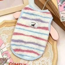 Cute Striped Plush Pet Vest, Thickened Fleece Winter Warm Clothing, Anti-Shedding Sleeveless Outfit, Suitable For Small And Medium Dogs And Cats - Blue - View 8