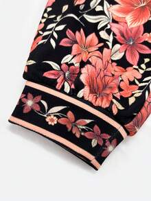 Tween Girl Floral Print Casual Daily Long Sleeve Jacket - Multicolor - View 5
