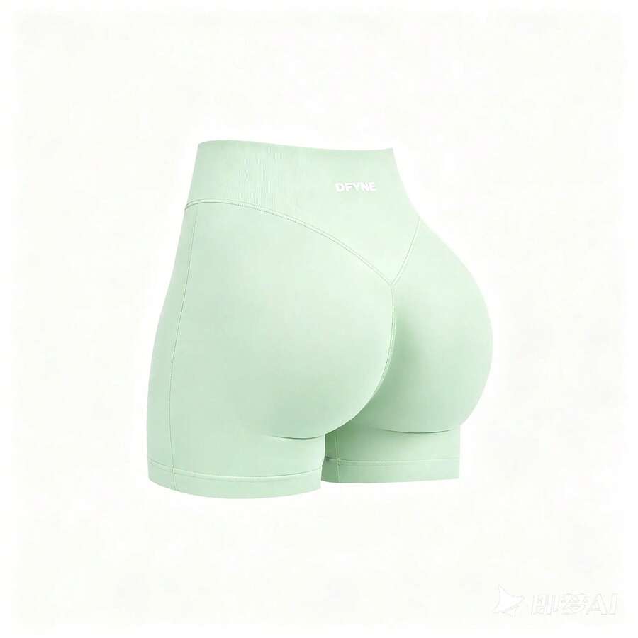 DFYNE Shorts de Gimnasio para Mujer con Contorno de Glúteos| Pretina Acanalada Baja| Nylon Elástico Cómodo y Moldeador para Entrenamiento - Verde palma - Ver 1