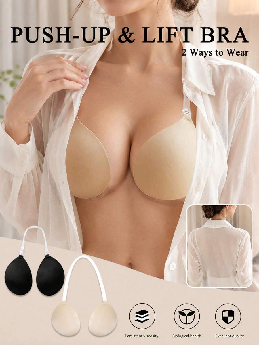 1pc Women's Invisible Adhesive Spaghetti Strap Round Neck Bra, Invisible Lift Bra. Transparent Straps. Soft And Comfortable, Perfect For Camisole, Backless Tops, Party And Daily Wear. - Multi-color - View 1