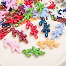 10/30pcs Christmas Candy Cane Acrylic Pendants, AB Color Charms With Bow & Hole, Colorful Holiday Loose Beads For DIY Jewelry Making & Crafts - Random Color - View 6