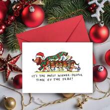 1pc Dachshund-Themed Christmas Greeting Card - Perfect Holiday & Birthday Gift For Dog Lovers, Unique Sausage Dog Design Christmas Card Gift - A - View 1