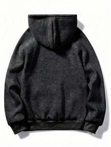 GRDR Men's Autumn/Winter Casual Distressed Washed Thermal Lined Loose Fit Hoodie | Leading Fashion - Black - View 6