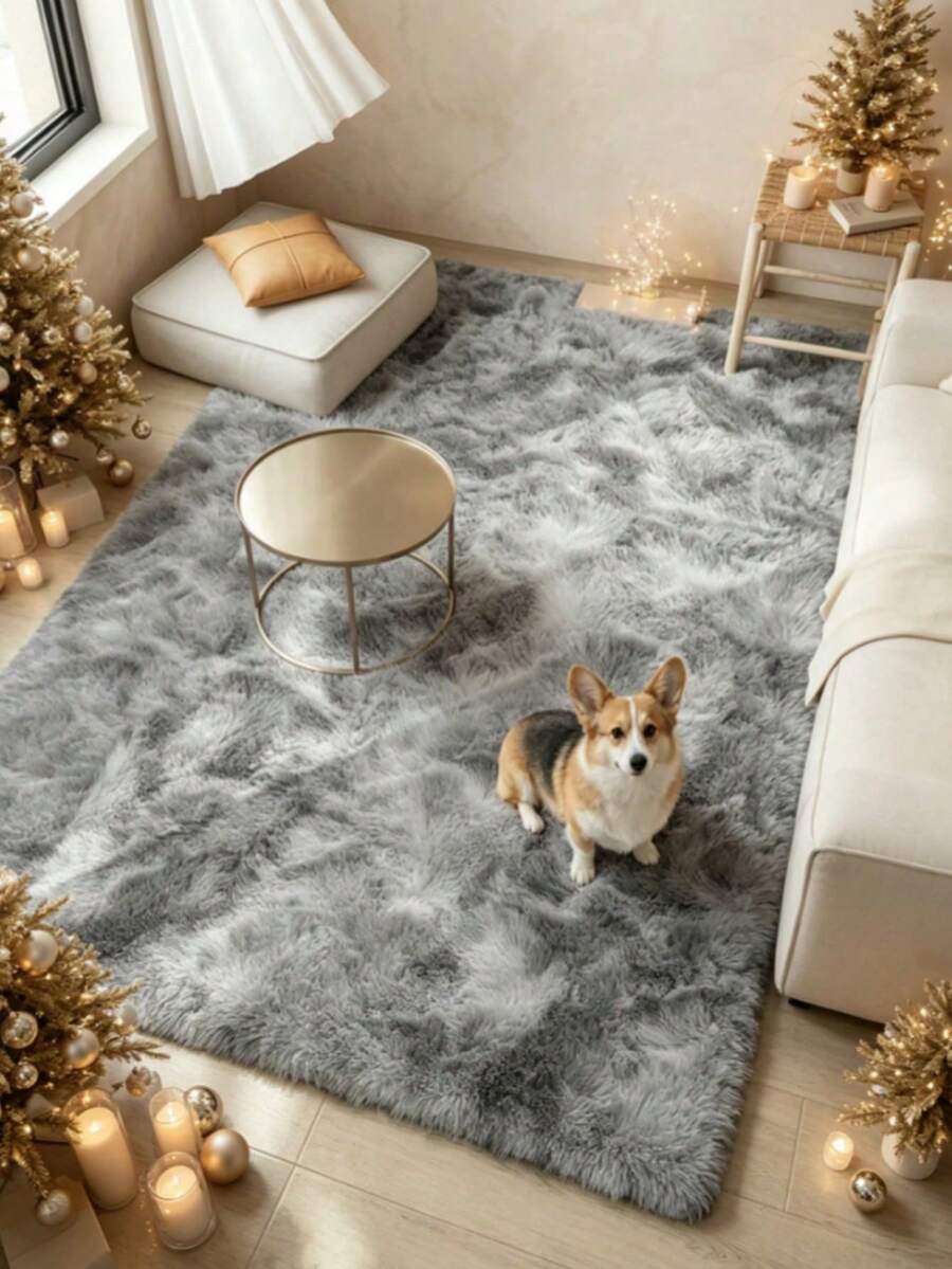 1pc Light Gray Tie-Dye Shaggy Rug, Fluffy Carpet, Ins Style, Comfortable Soft Rug, Decorative Rug, Floor Mat, Carpet, Living Room Rug, Area Rug, Large Rug, Bedroom Rug, Universal Rug - Multicolor - View 1