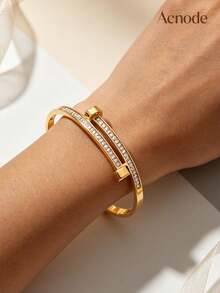 1pc Simple Geometric Design Stainless Steel Plated 18K Gold Bracelet Gift Box Exquisite Gift Box Packaging For Girlfriend Accessories - Multicolor - View 2