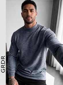 GRDR Half Mock Neck Long Sleeve Top Men's Spring Autumn Versatile Solid Color Mid Neck Undershirt - Dark Grey - View 1