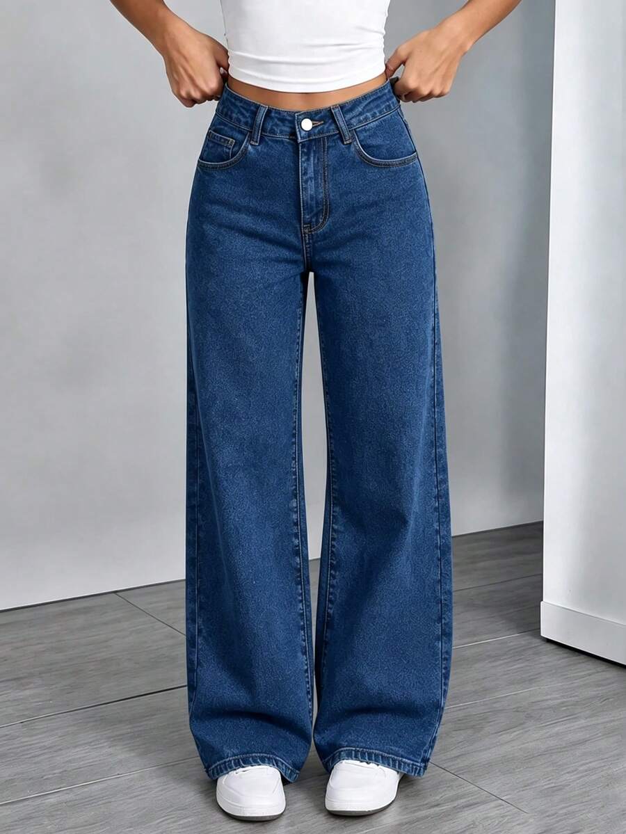 Jeans de mezclilla rectos holgados casuales de moda versátiles para adolescentes - Azul - Ver 1