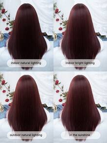alicegarden 26-Inch Long Synthetic Wig Featuring A Natural Straight Style A Stunning Burgundy. Designed With Bangs , This False Hairpiece Is Perfect For Ms Daily Party Cosplay Use, Offering A Natural And Natural Durable Wig Gift For Ladies. (No Accessories) - Burgundy - View 11