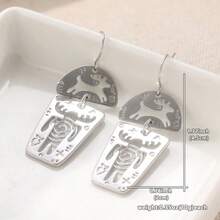 1 Pair Geometric Vintage Pendant Earrings, Handmade Hollow Deer Design, Cute Creative Jewelry Accessory - Silver - View 6