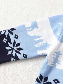 Young Boy Christmas Reindeer Color Block Pullover Sweater, Spring Autumn Winter - Blue - View 7