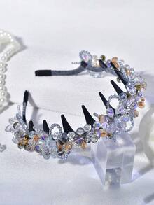 1件裝幻彩水晶髮箍 時尚新娘髮飾 適用婚禮、派對、休閒外出、約會，女性髮飾 - 淺藍灰 - 查看 7