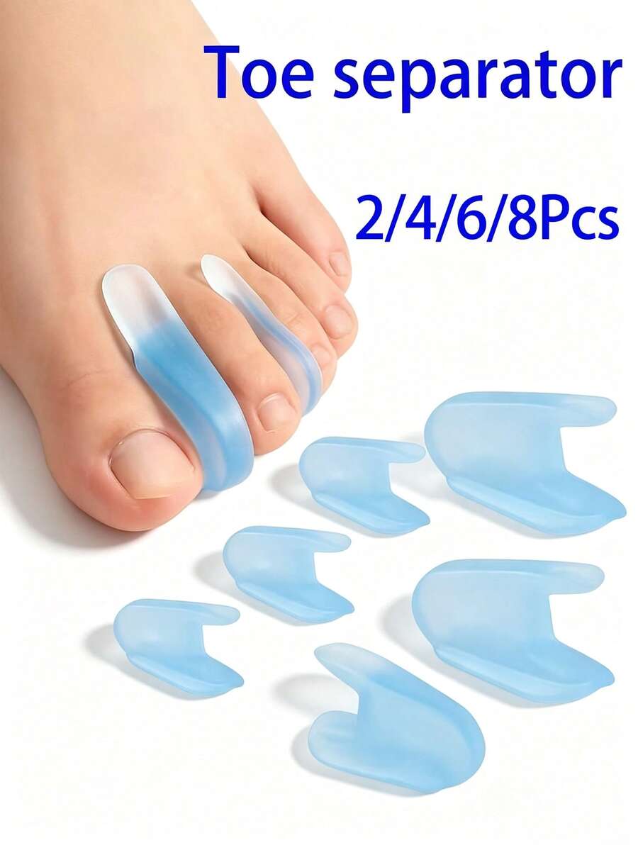Gel Toe Separators - Soft & Comfortable I-Shaped Design, Suitable For Overlapping Toes, Minimalist Foot Accessory, Portable, Day & Night Use, Unisex, 3.99cm + 4.98cm, Transparent Blue - Multiple Styles - View 1
