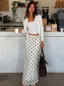 French Polka Dot Belt Lace Patchwork Sexy Slim Fit Midi Skirt Vacation Style - Apricot - View 4