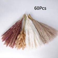 30/60/118件棕色人造蘆葦草花束，附大兔尾草，波希米亞風蓬鬆仿真蘆葦，適用經典婚禮、居家桌面與派對裝飾 DIY 花環 - 白褐色 - 查看 7