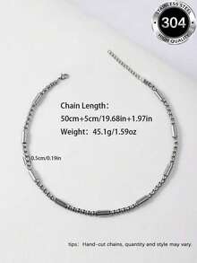 1pc Men's Silver Bamboo Joint Stainless Steel Necklace, Minimalist Cool Style Thick Chain - Silver - View 4