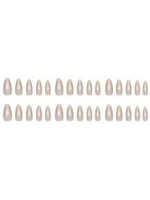 30pcs Almond Shape/Minimalist Apricot Pink Nail Tips/Perfect Fit Acrylic False Nails Set, Includes 1 Bottle Jelly Glue And 1 Nail File. - Multicolor - View 3