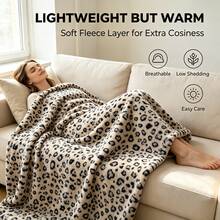 1pc Leopard Print Faux Rabbit Fur Blanket, Double Layer Warm Faux Rabbit Plush Throw Blanket, All-Season Multi-Functional Decorative Blanket For Living Room Bedroom Sofa, Great Gift For Family - Khaki Heart Leopard Print - View 4