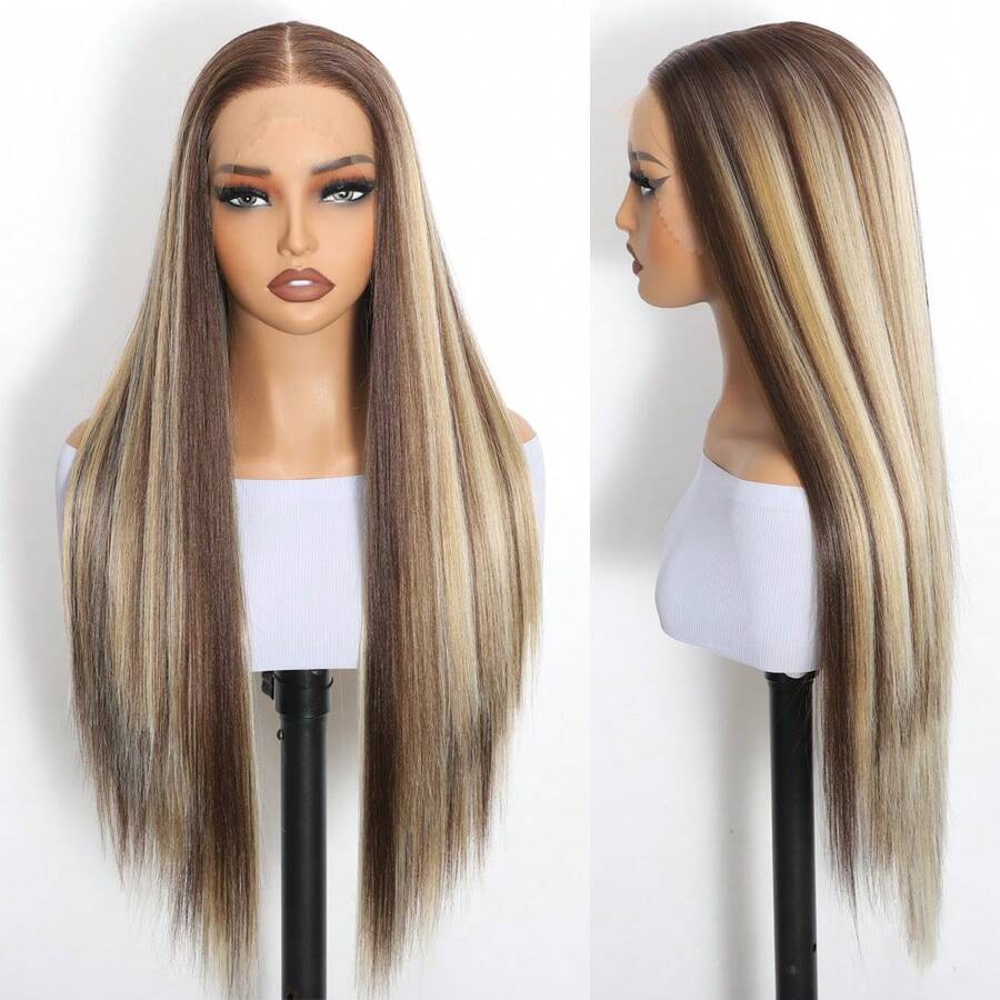 1pc 28 Inch 13x6 T-Part Synthetic Lace Frontal Wig For Women Pre-Plucked Soft Heat Resistant Daily Wig With Natural Hairline