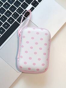 Cute Polka‑Dot Data Cable Storage Bag, Mobile Phone Charger, Large Capacity Portable Hard Disk, USB Drive, Wired Earphones, Power Bank Storage Box, Travel Power Cable Storage Bag, CCD Camera Bag, Protective Cover, Hard Shell Portable Box - Multicolor - View 8