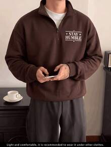 Sweatshirt Polo Kerah Setengah Resleting Motif Elemen Inggris untuk Pria, Cocok untuk Pakaian Sosial Sehari-hari, Cocok untuk Musim Gugur/Dingin - Coklat - View 5