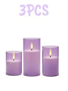 3pcs Transparent Pink Flameless LED Candles (With Remote Control And Timer Function) - Realistic Flickering Warm Light, Smokeless Battery Powered, Home Decor, Wedding Decor, Garden, Holiday Party - Purple - View 9