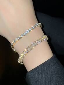Tennis Bracelets For Women Adjustable AAA Cubic Zirconia Crystal Choker Bead Chain Pendant Necklace Fine Jewelry - Gold - View 2