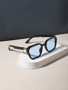 RENNES 1pc Men Retro Square Fashionglasses, Gold Inlay Decor Durable Light-Tinted PC Lenses, Stylish Design Eyewear For Travel Driving Vacation - Multicolor - View 7