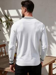 Sweater Rajut Lengan Panjang Leher Bulat Gaya Minimalis untuk Pria - Putih - View 6