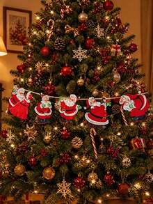 1pc/Set Wooden Christmas Hanging Banner, Featuring Santa Claus, Wreath And Reindeer Patterns, Suitable For Decorating Doors, Christmas Trees, Fireplaces And Fences, Perfect For Christmas And Christmas Eve Decorations - Multicolor - View 2