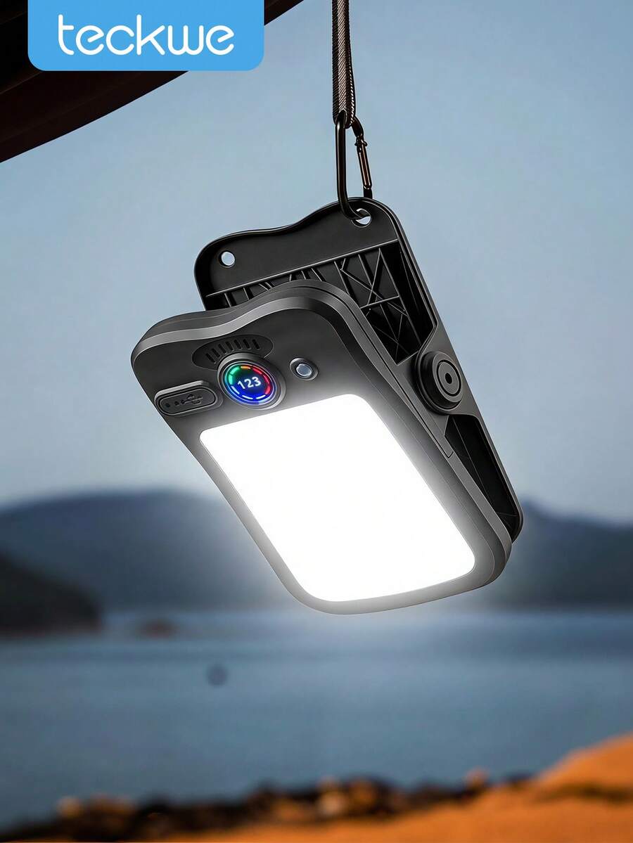 Teckwe LED Clip On Camping Light, Rechargeable Portable Tent Light With Color Temperature Display, Waterproof Magnetic Work Light, Dimmable Clip Flashlight For Camping Hiking Fishing Emergency Car Repair - Clipable - View 1