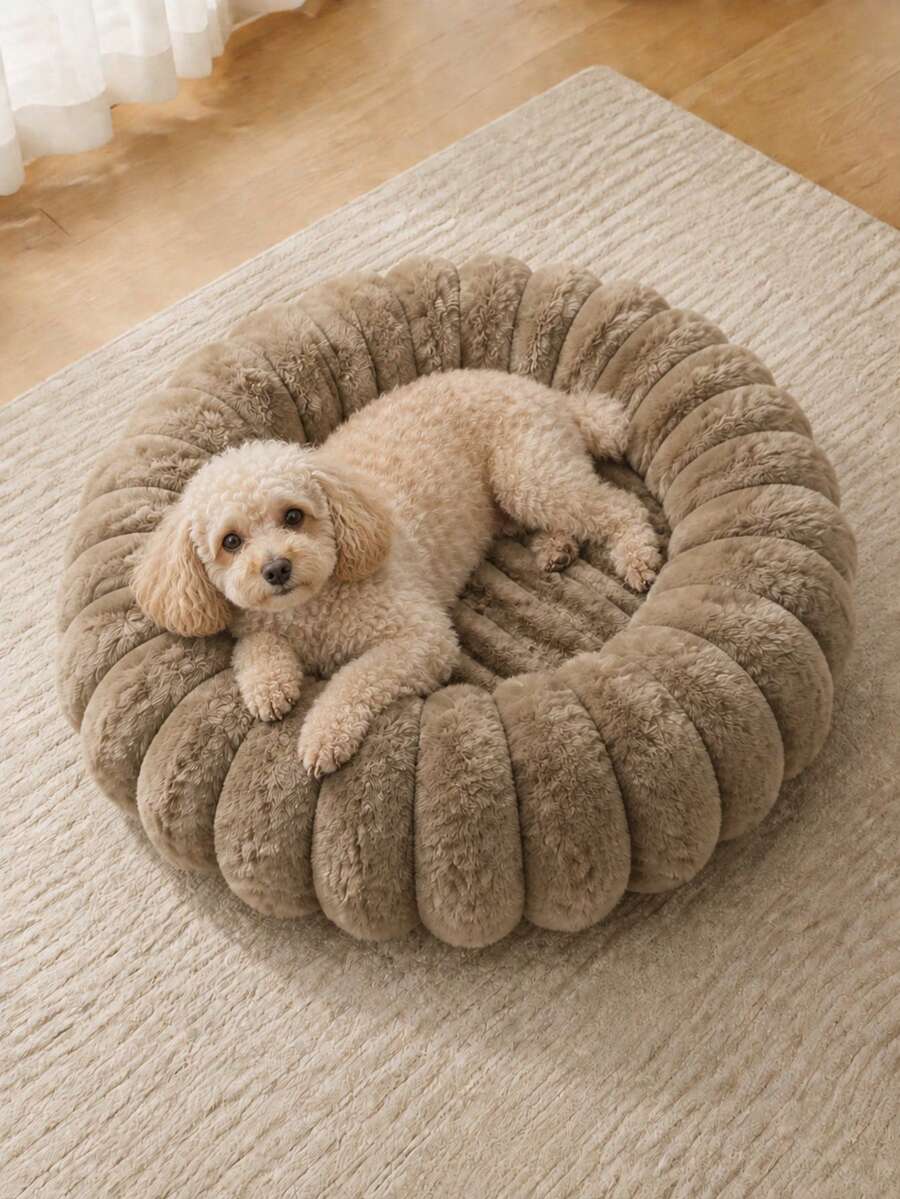 Soothing Pet Bed, Soft Plush Donut-Shaped Round Pet Nest With Raised Soft Cushion Edge, Warm Machine Washable Non-Slip Mat, Suitable For Indoor Cats And Small Dogs, 19.7 Inches (50cm), Max Weight Capacity 11 Lbs (5kg) - Multicolor - View 1
