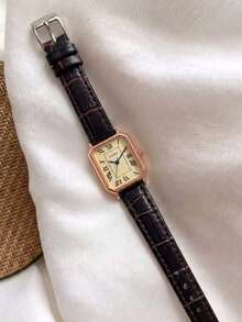 GoGoEy Jam Tangan Quartz Persegi Panjang Vintage Wanita dengan Tali Kulit Cokelat, Jam Tangan Angka Romawi, Hadiah Perhiasan untuknya, Natal, Ulang Tahun - Coklat - View 5