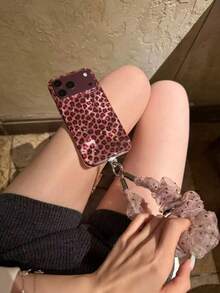 Korean Style Ins Star Cherry Red Leopard Print Phone Case Compatible With Iphone 18 Pro Max, 17 Pro Max, 15, 16 Pro, 17 Pro, Full Coverage Shockproof Phone Cover With Lanyard - Multicolor - View 2