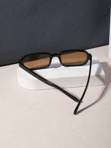RENNES 1 Pc Men Basic Casual Rectangular Fashion Glasses, Lightweight Solid Color PC Frame Black Lens For Guys Streetwear Daily Wear Outing With Glasses Box - Multicolor - View 5
