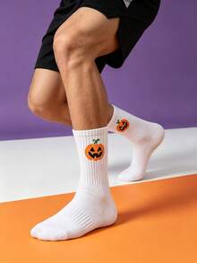 1/5/10 Pairs Random Black & White Mid-Calf Socks, Halloween Pumpkin Witch Pattern Socks, Party Costume Socks - Multicolor - View 5