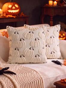 1pc Halloween Pumpkin Ghost Embroidered Pillow Case, Home Living Room Bedroom Sofa Decorative Cushion Cover - Multicolor - View 8